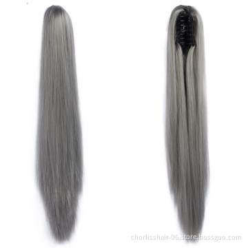 Wholesale Deep-Brown Long Straight Claw-Clip Drawstring Hairpiece Clip In Hair Tail Synthetic Hair Ponytails Extension For Women